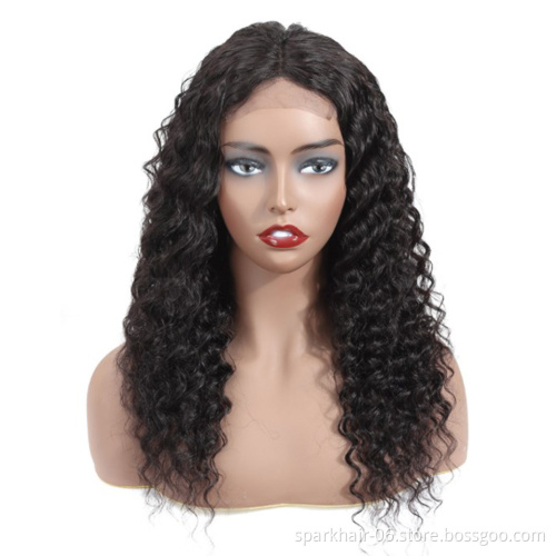 Hot Selling 8~40 inch 150% Density Human Hair wig Deep Wave Lace Front Indian Hair Natural Color Wigs with Kinky Curly Wave